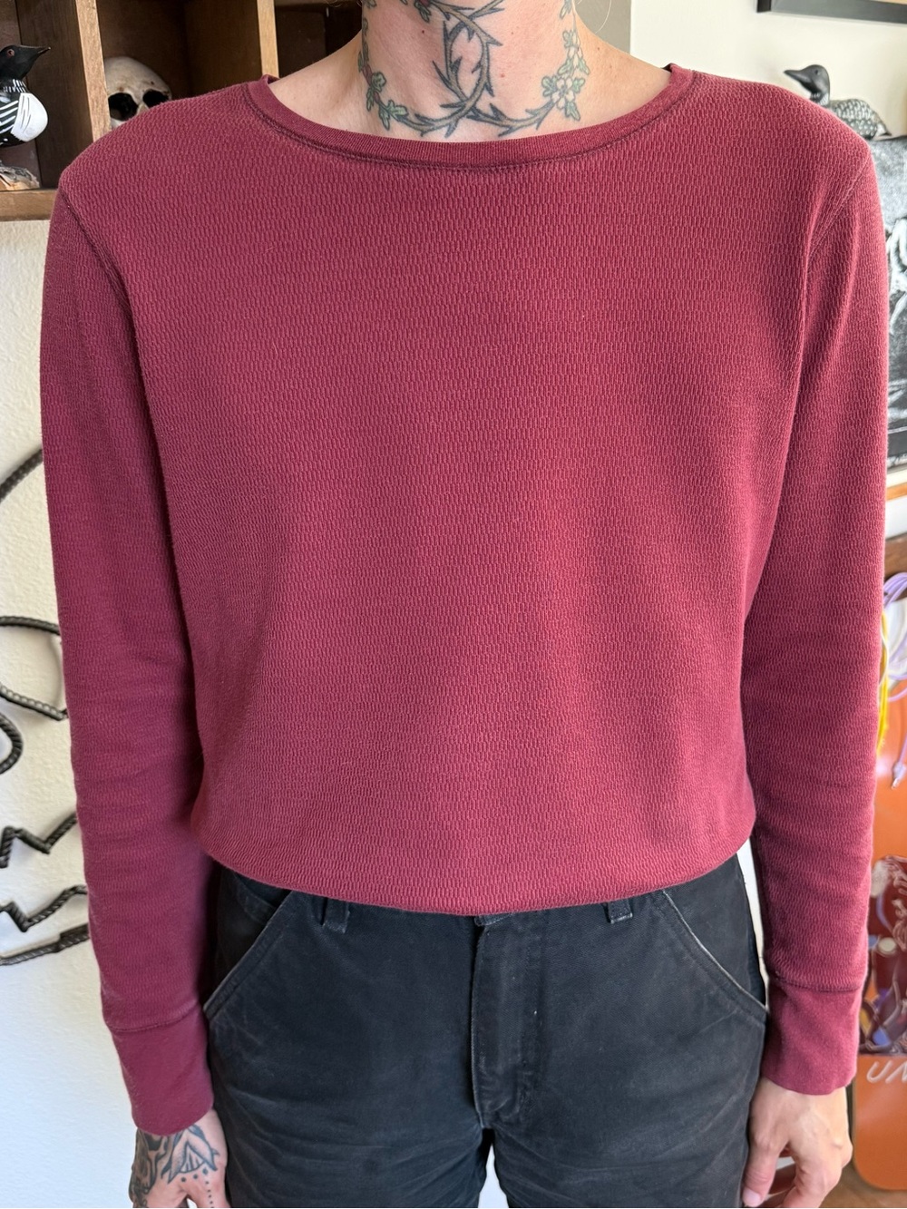 Eddie Bauer Burgundy Cotton Waffle Thermal ~ Size Medium